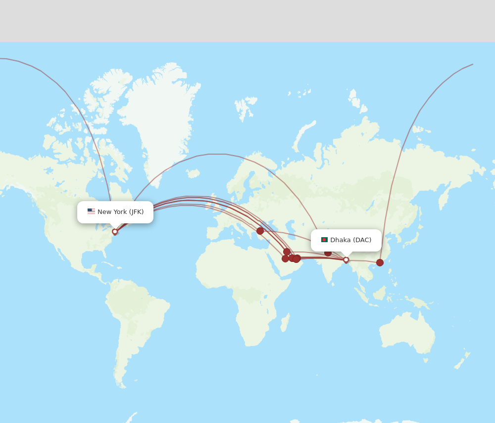 JFK to DAC flights and routes map