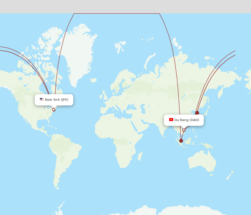 JFK to DAD flights and routes map