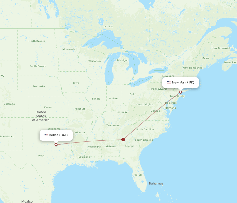 JFK to DAL flights and routes map