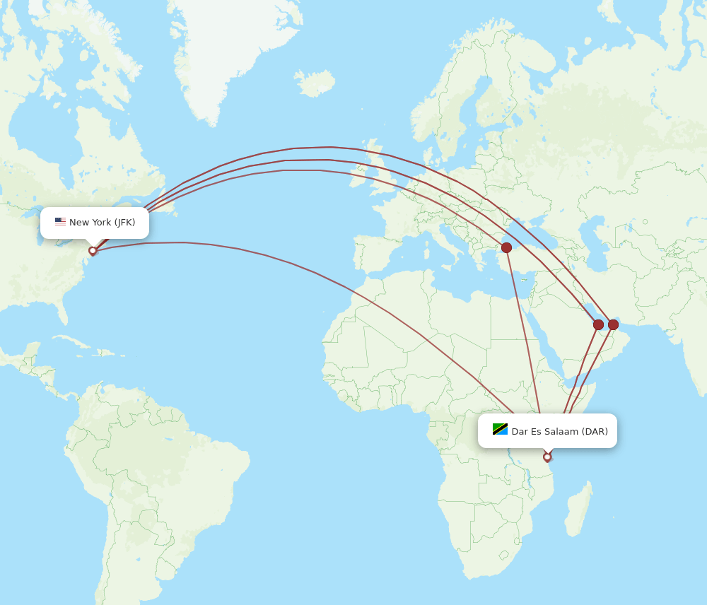JFK-DAR flight routes