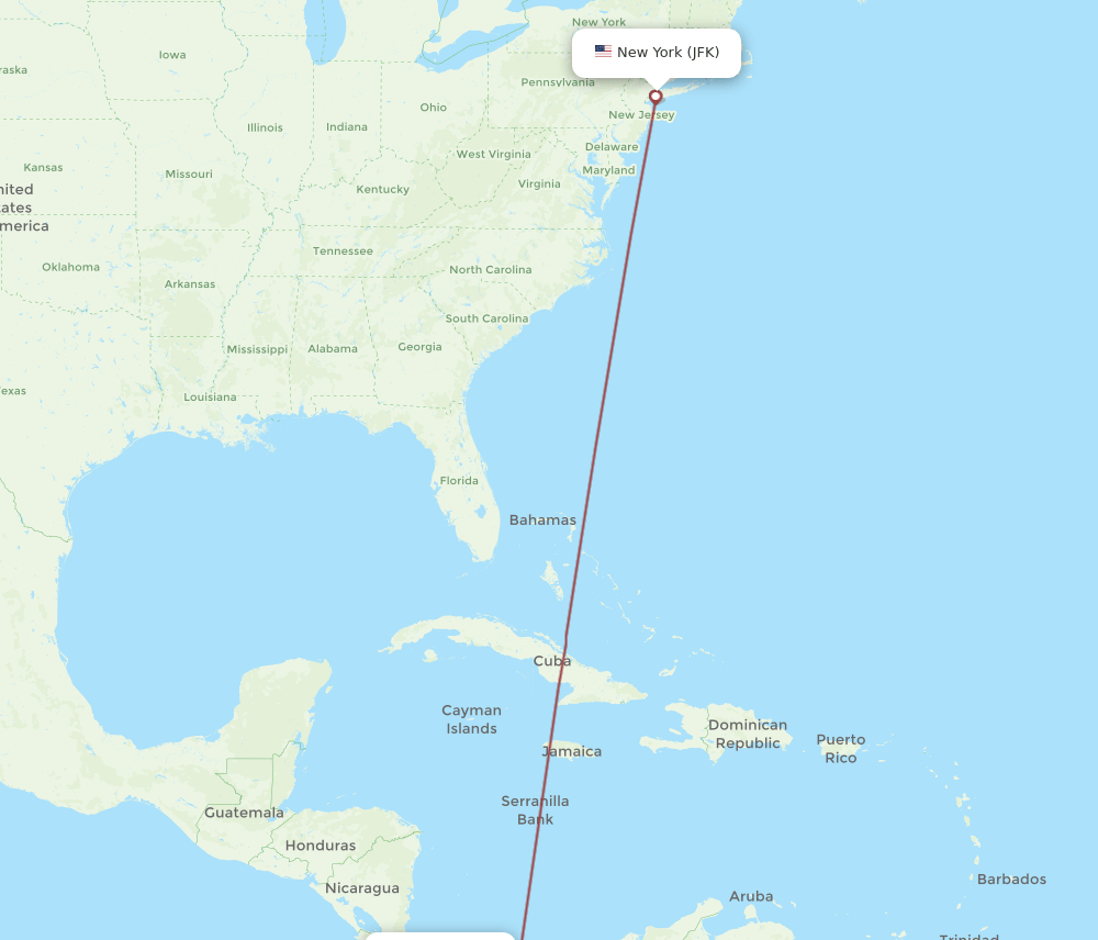 JFK-DAV flight routes
