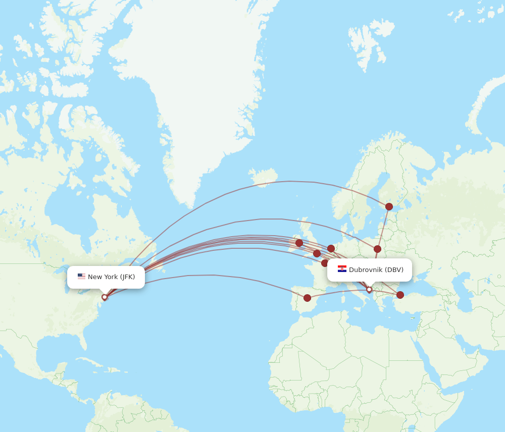 JFK-DBV flight routes