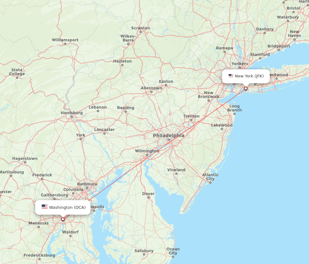 New York - Washington route map and flight paths