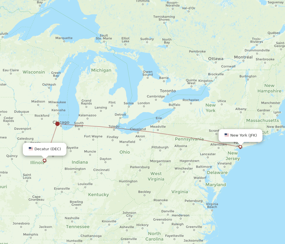 JFK to DEC flights and routes map