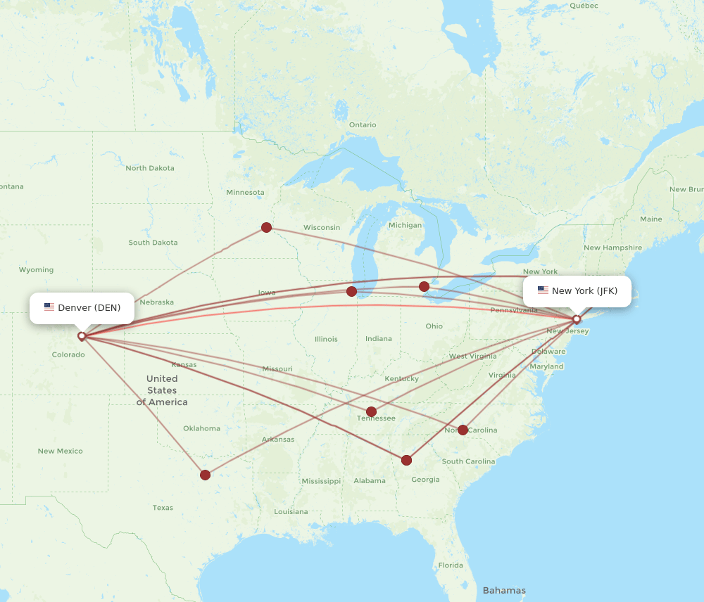 JFK-DEN flight routes