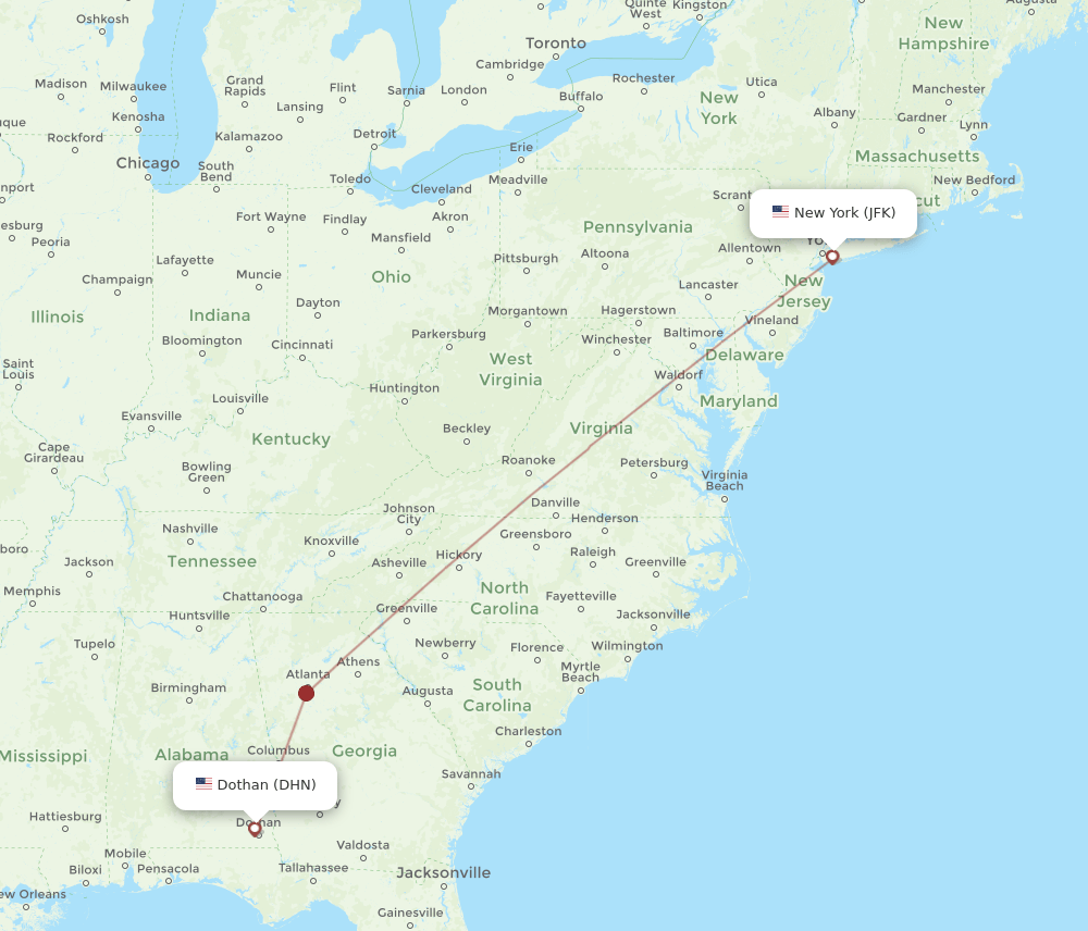 JFK-DHN flight routes