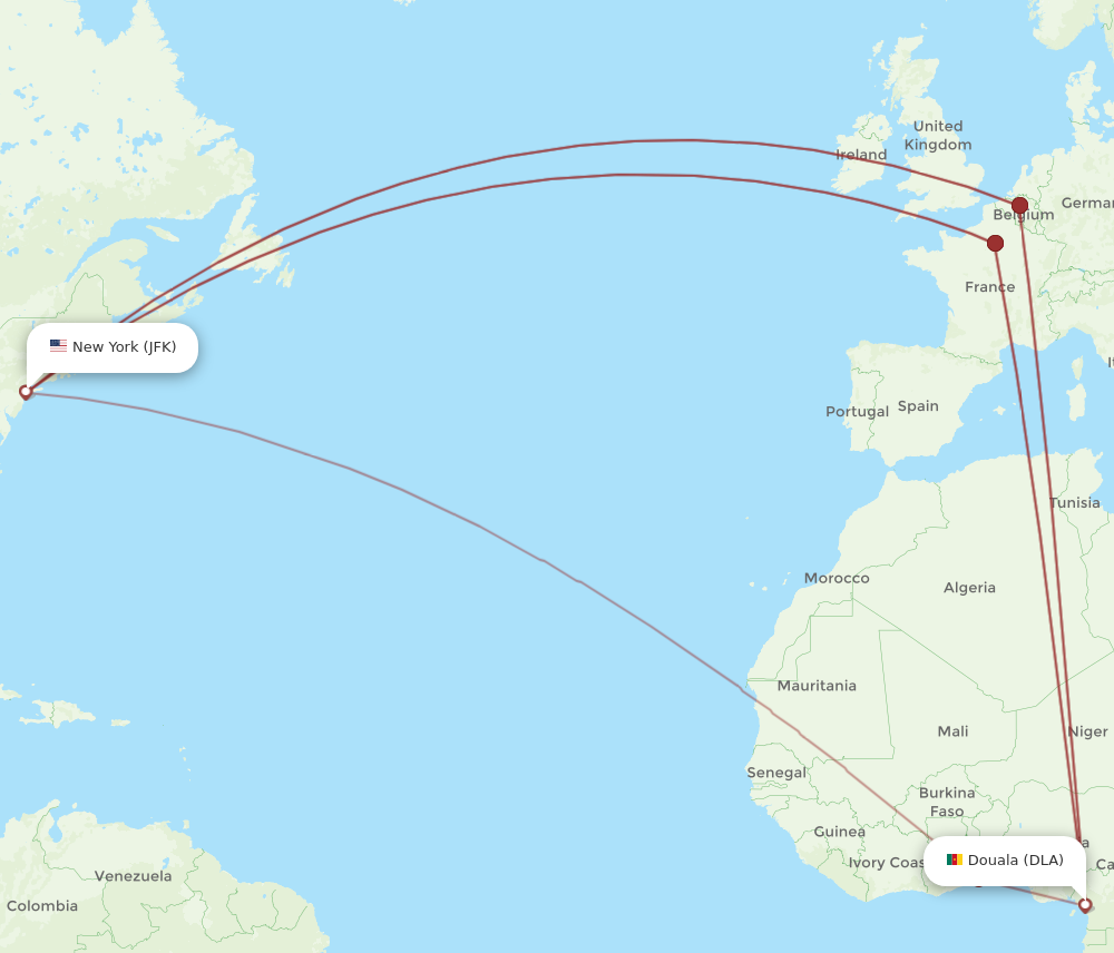 JFK to DLA flights and routes map