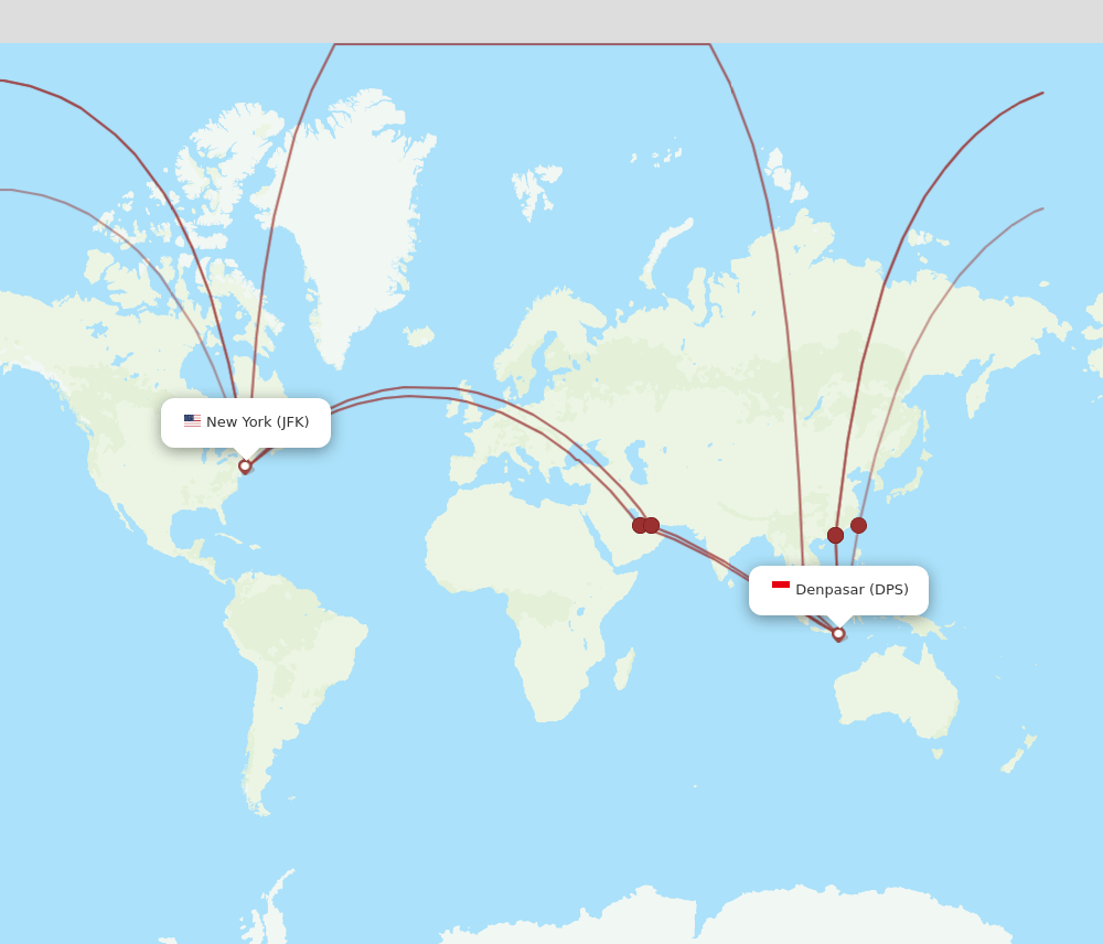 JFK to DPS flights and routes map