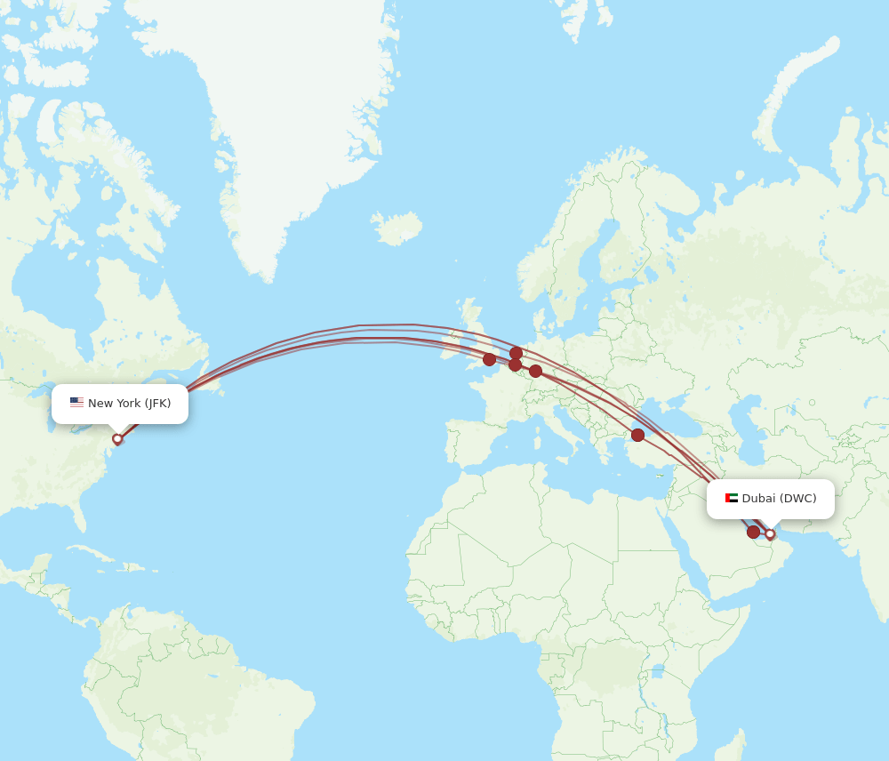 JFK-DWC flight routes