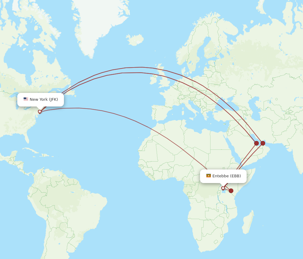 JFK to EBB flights and routes map