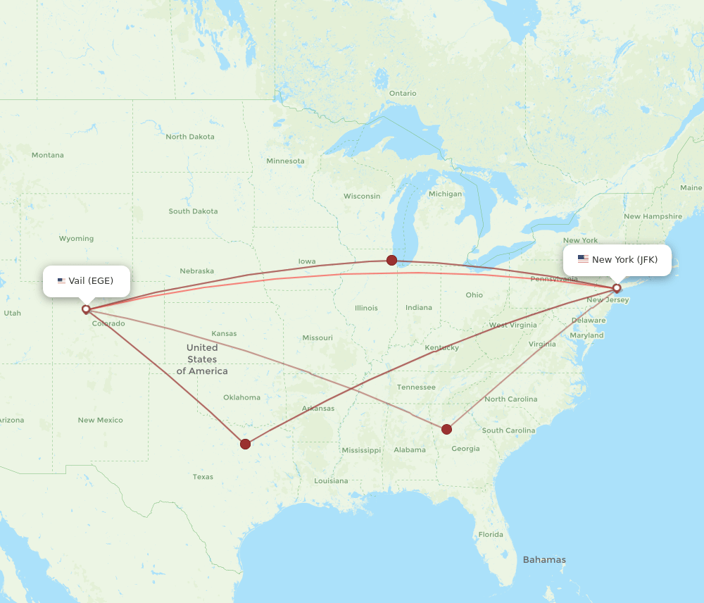 JFK-EGE flight routes