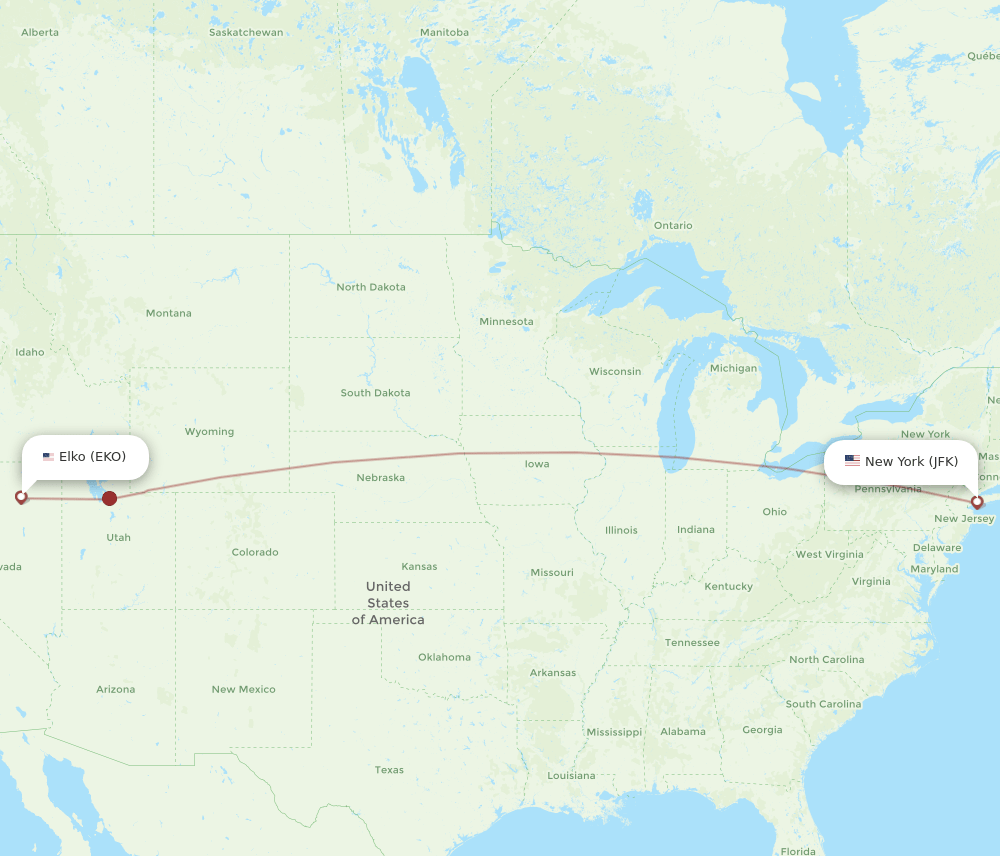 JFK to EKO flights and routes map