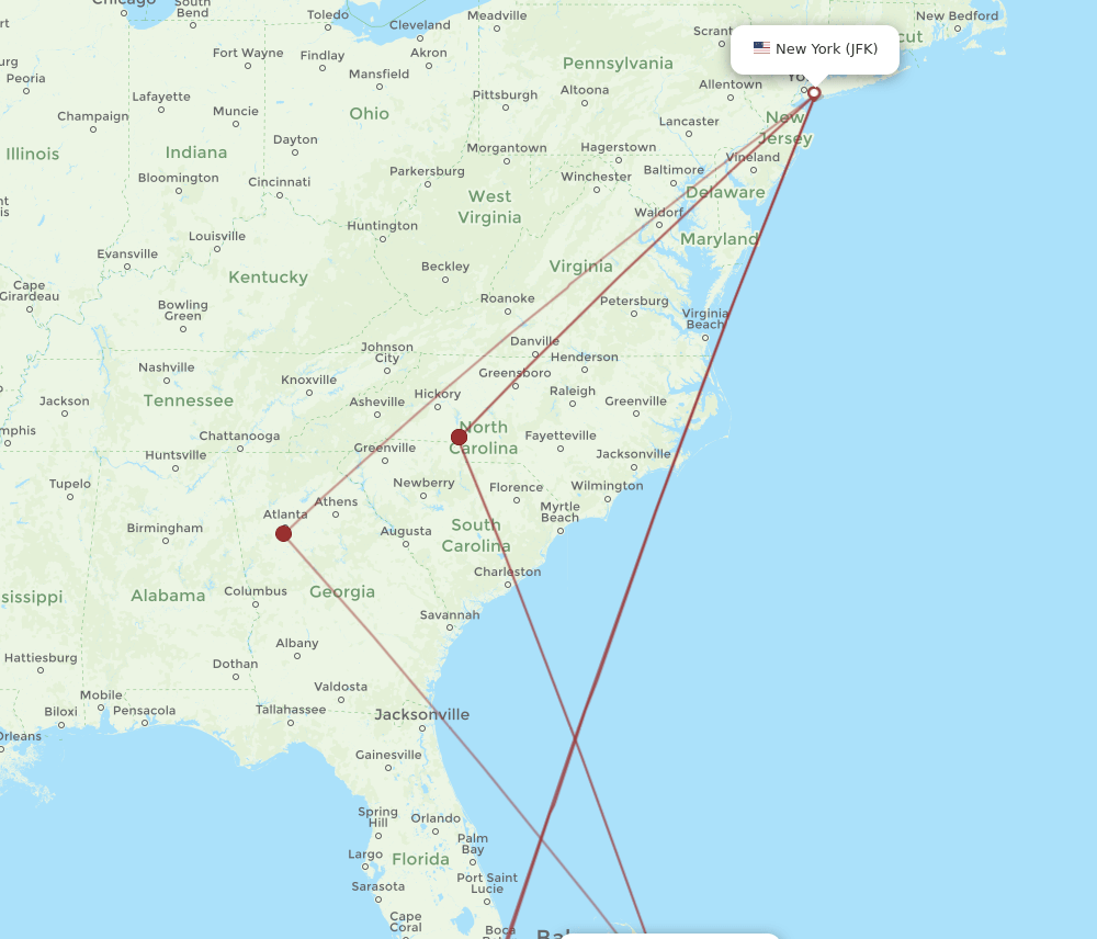 JFK to ELH flights and routes map