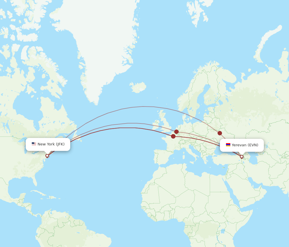 JFK-EVN flight routes