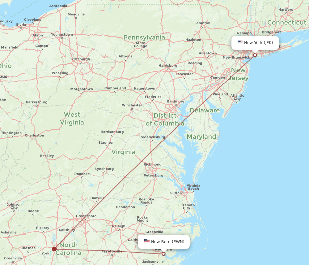 JFK-EWN flight routes