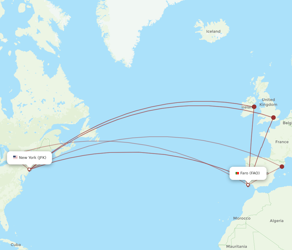 JFK-FAO flight routes