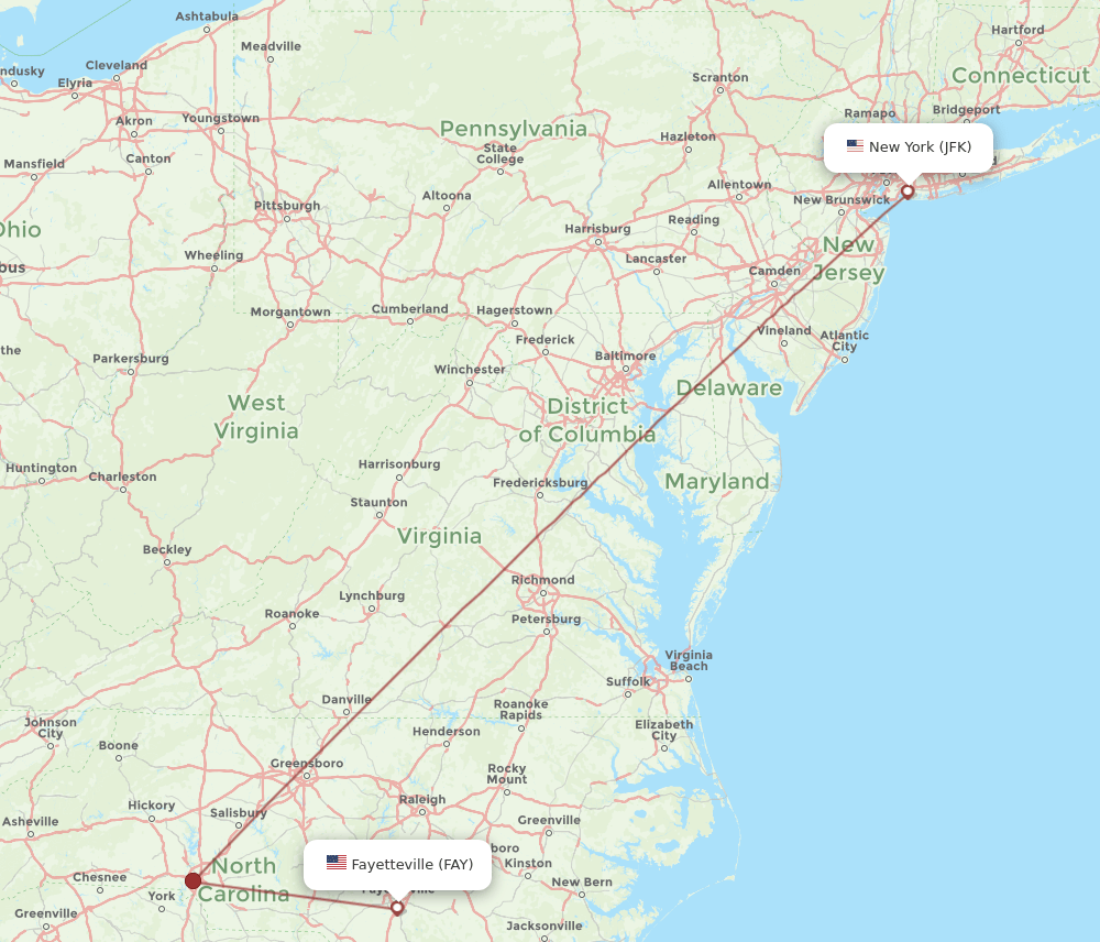 JFK-FAY flight routes