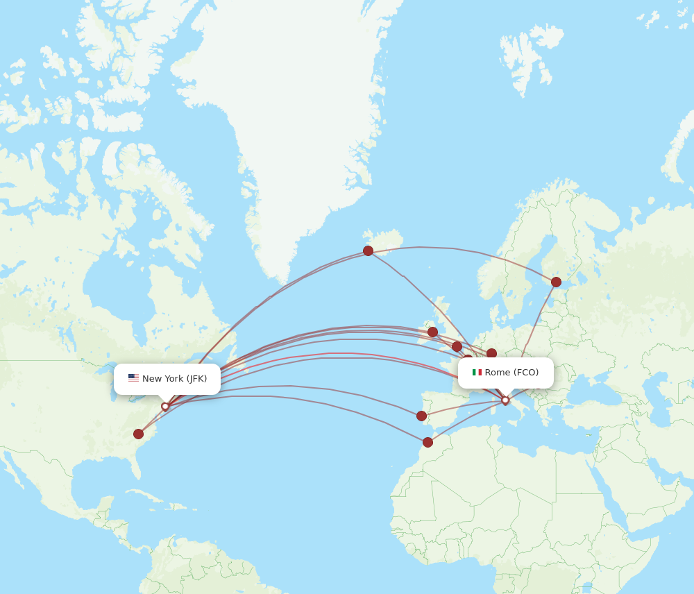 JFK to FCO flights and routes map