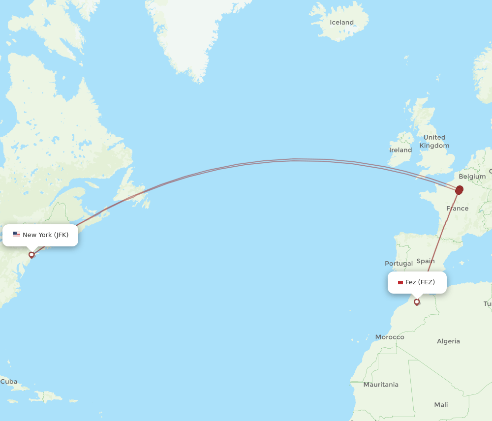 JFK-FEZ flight routes