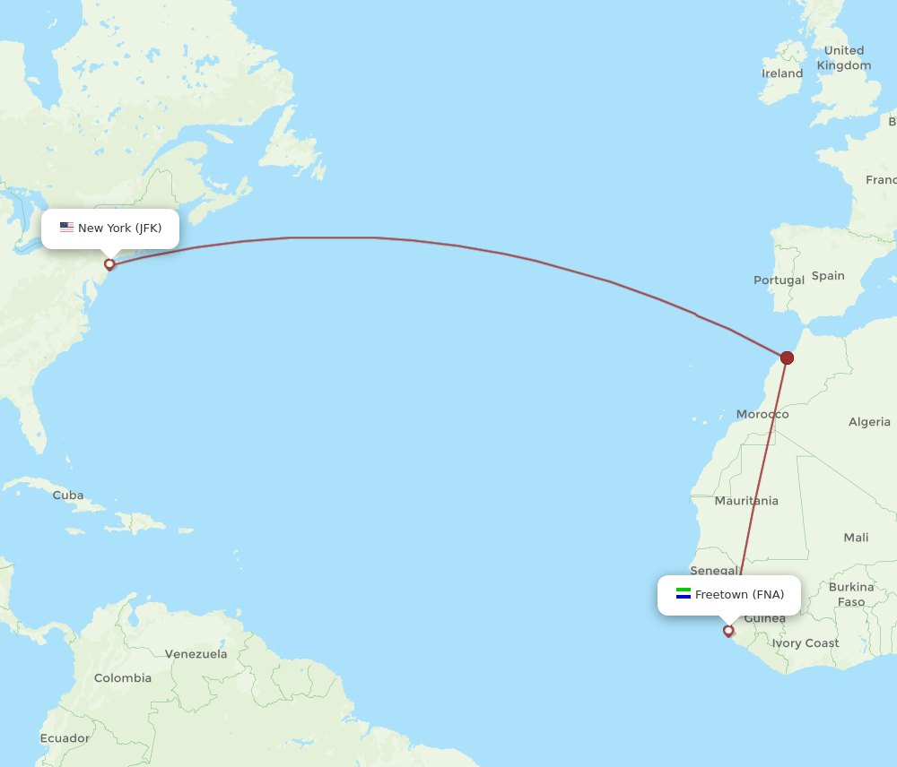 JFK-FNA flight routes