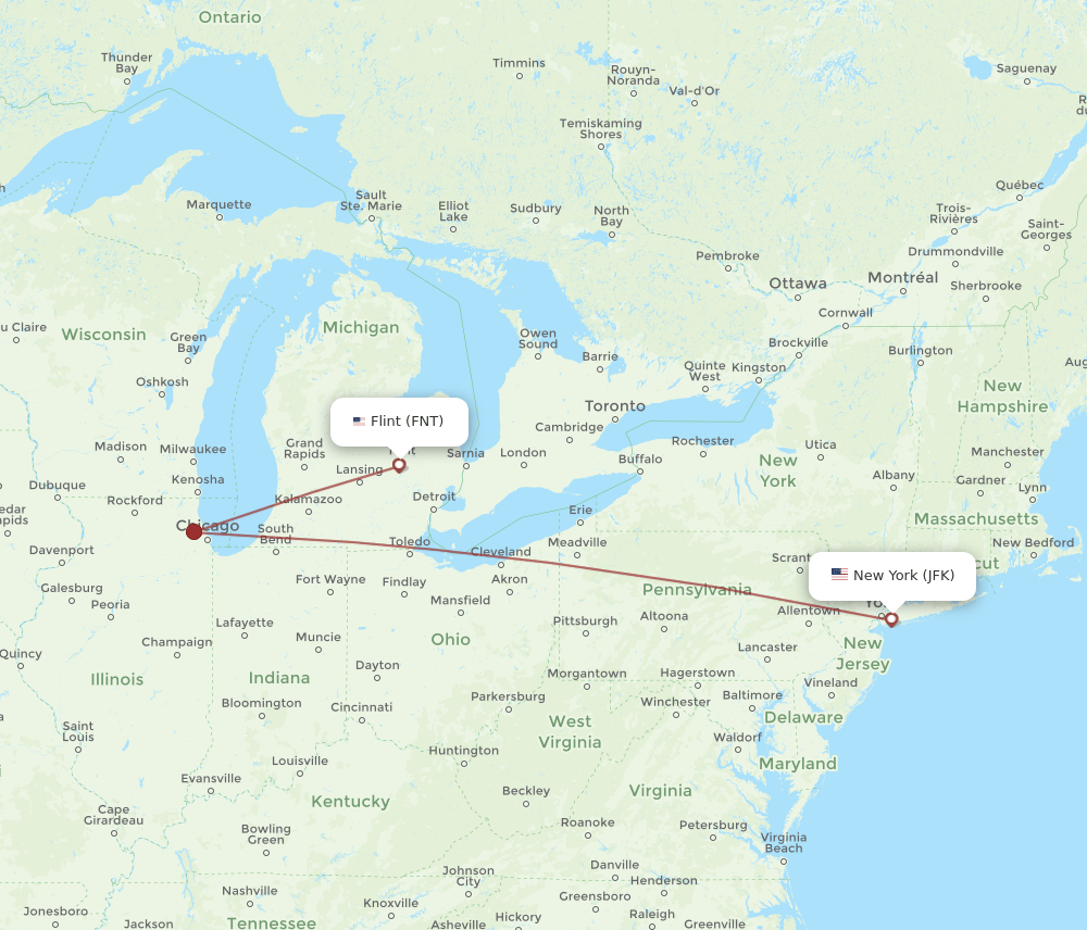 JFK-FNT flight routes