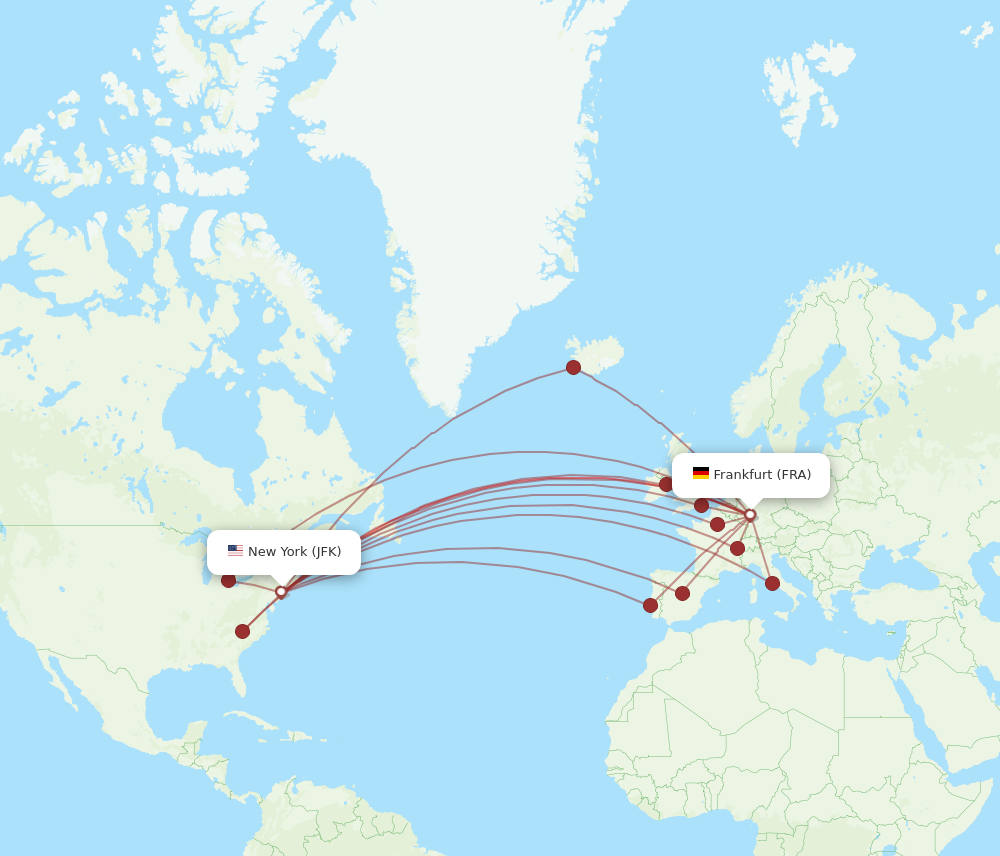 JFK to FRA flights and routes map