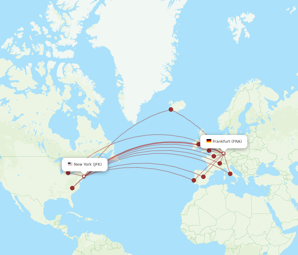 JFK to FRA flights and routes map