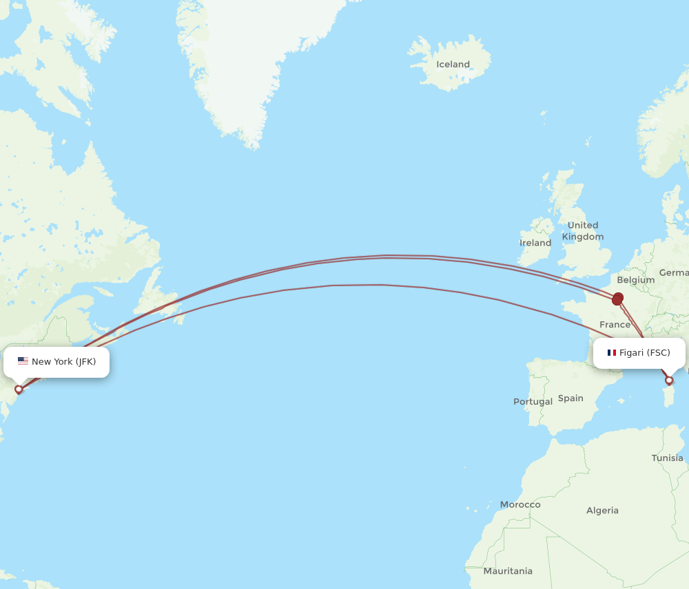 JFK-FSC flight routes