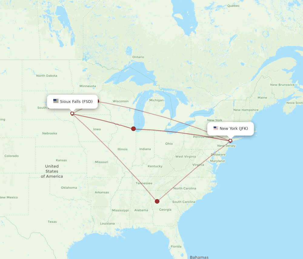 JFK-FSD flight routes