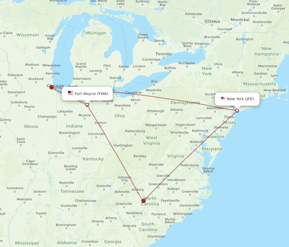 JFK-FWA flight routes