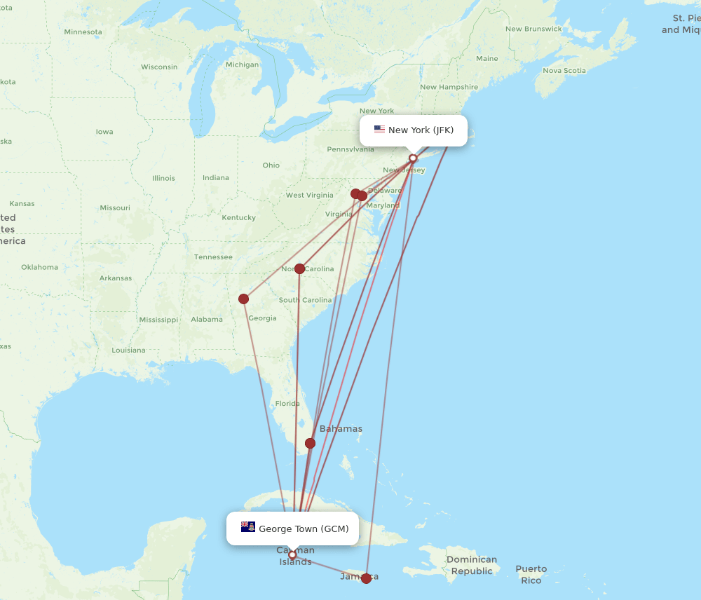 JFK-GCM flight routes