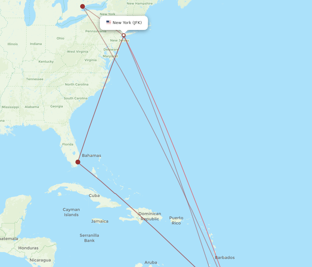 JFK to GEO flights and routes map