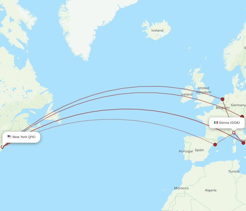 JFK to GOA flights and routes map