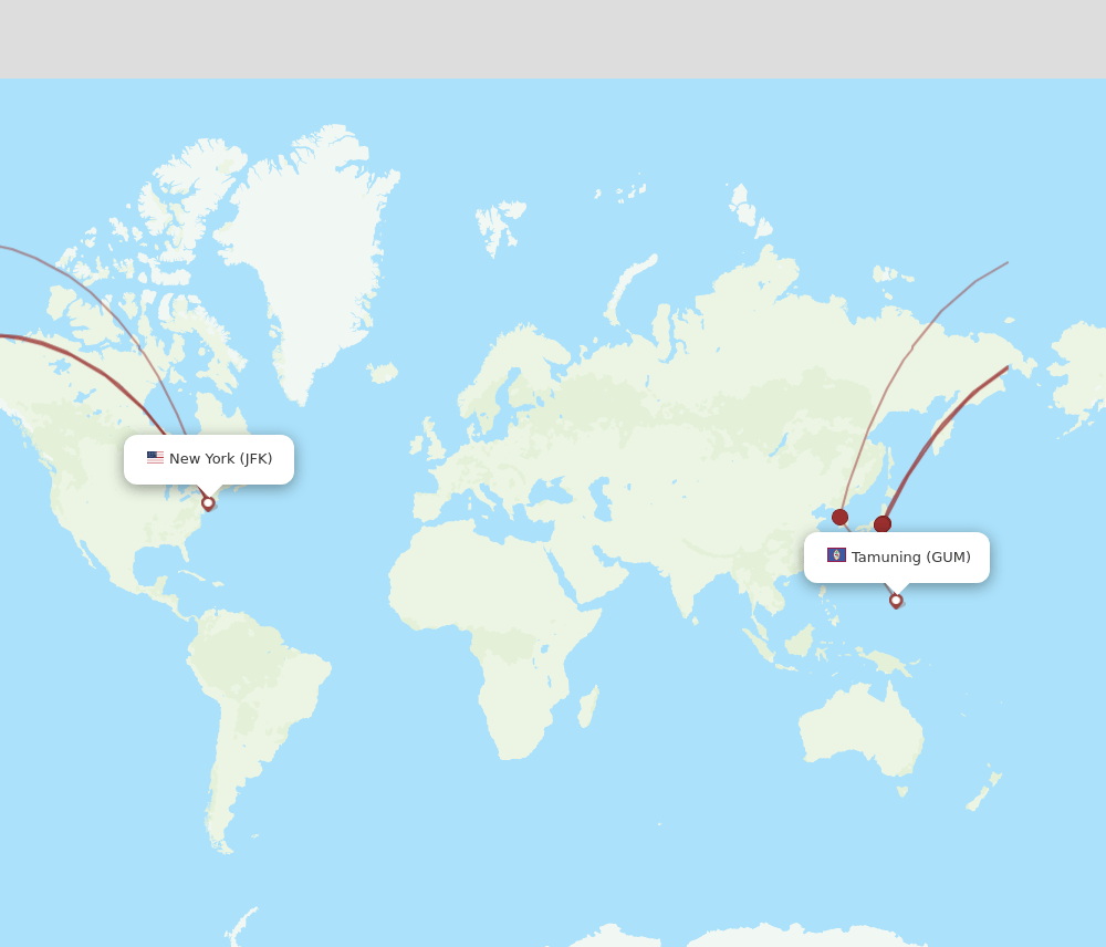 JFK to GUM flights and routes map