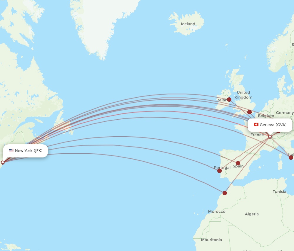 JFK to GVA flights and routes map