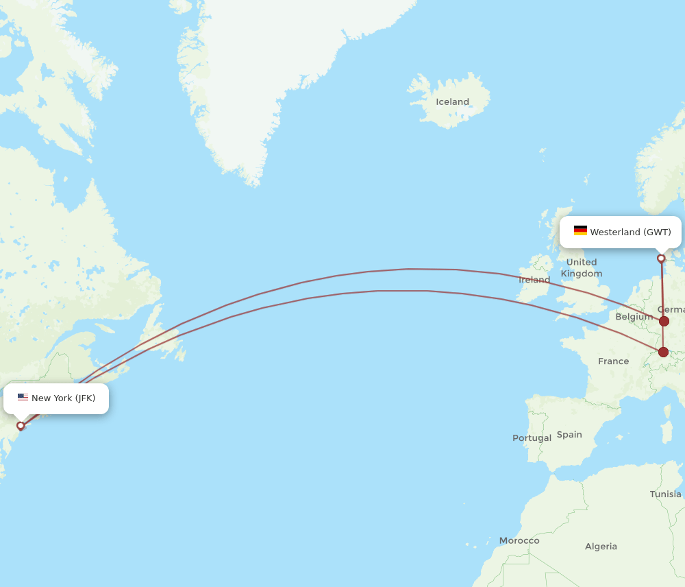 JFK-GWT flight routes