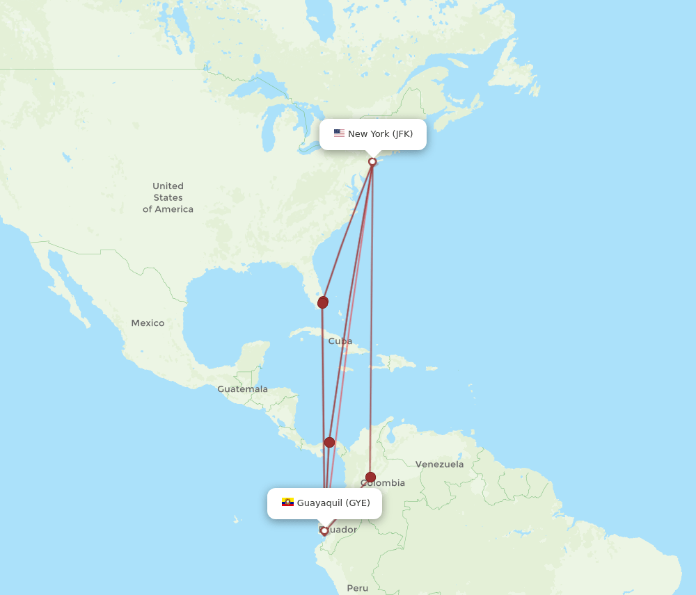 JFK-GYE flight routes