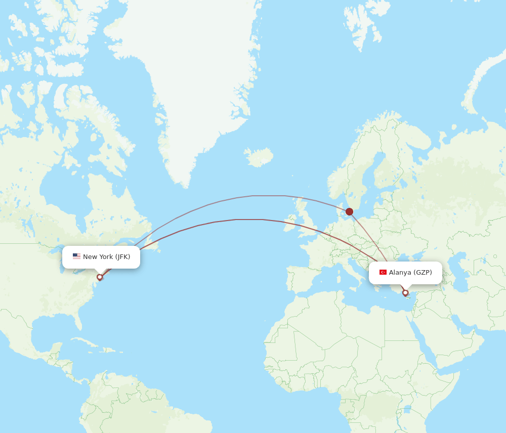 JFK-GZP flight routes