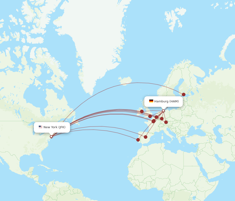 JFK-HAM flight routes