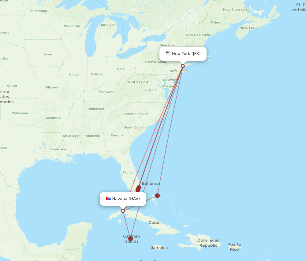 JFK-HAV flight routes