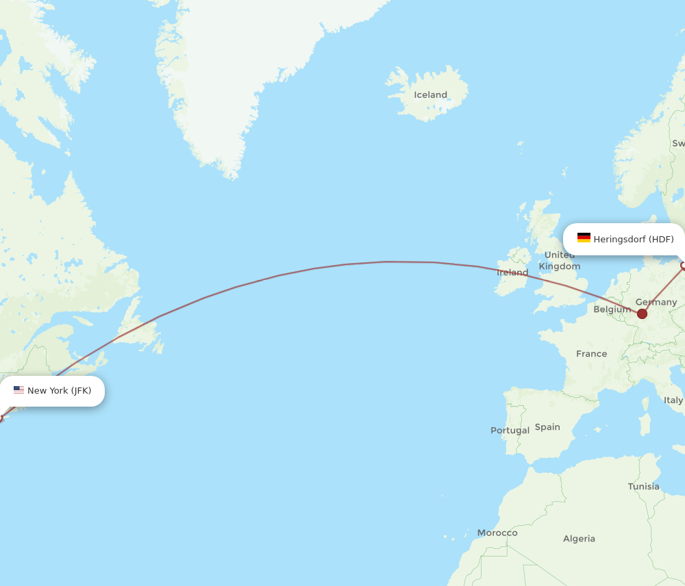 JFK to HDF flights and routes map