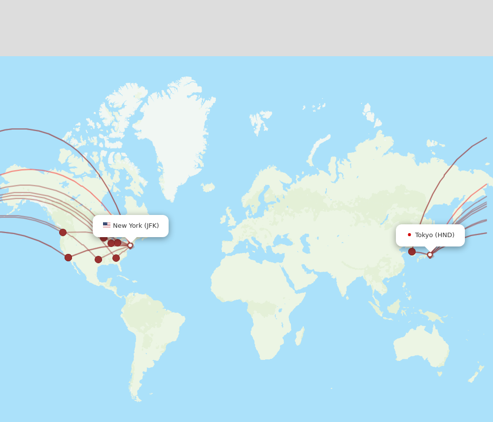 JFK to HND flights and routes map