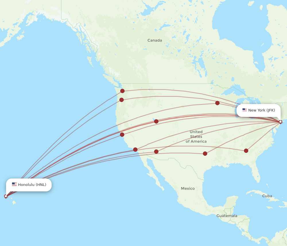 JFK to HNL flights and routes map