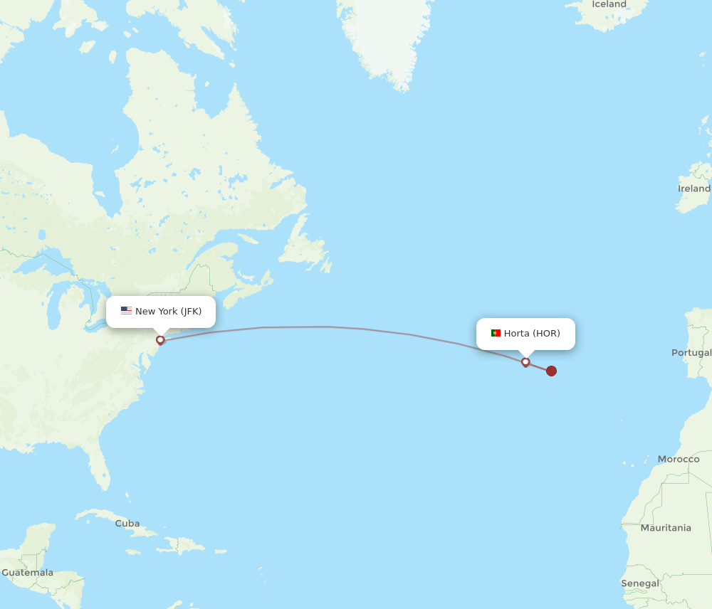 JFK to HOR flights and routes map