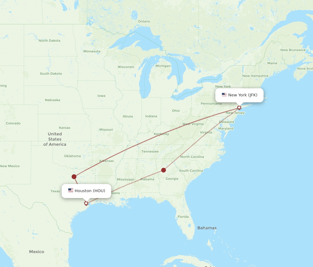 JFK-HOU flight routes
