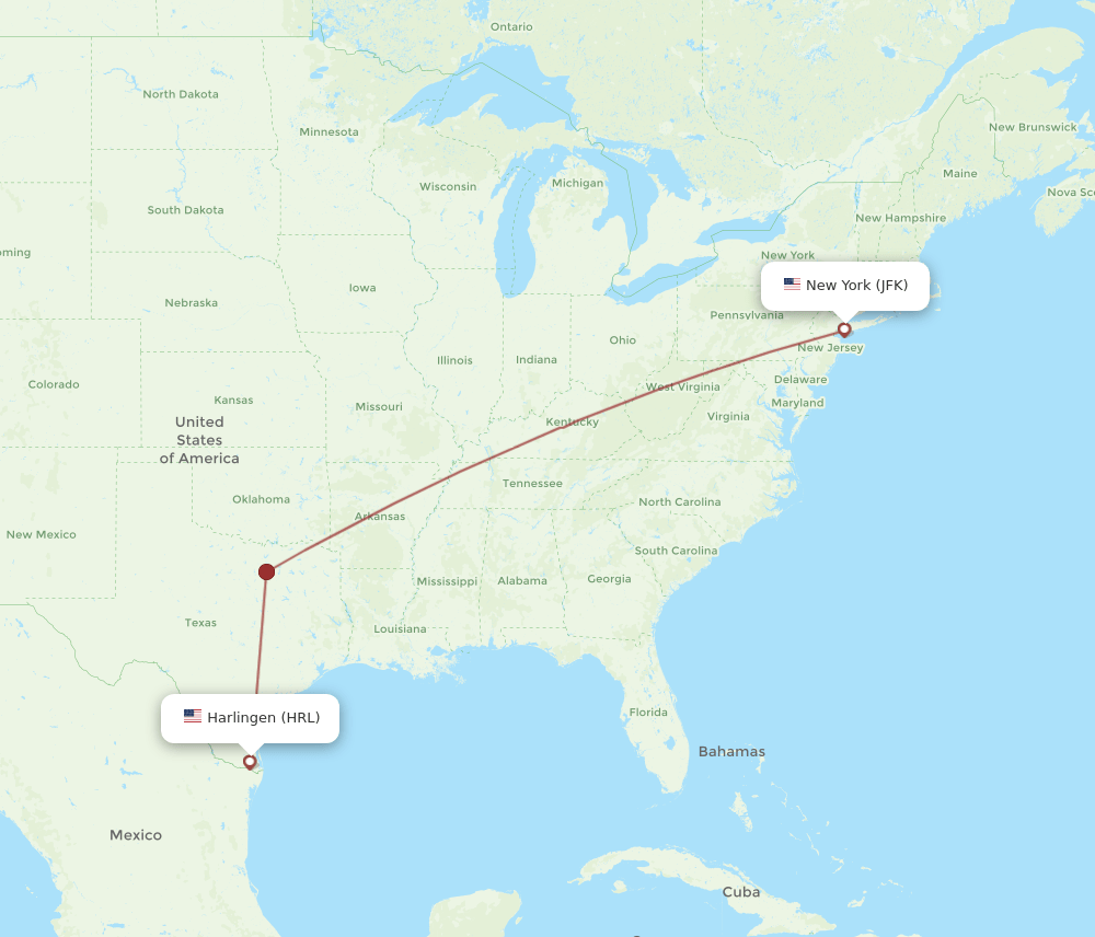 JFK to HRL flights and routes map