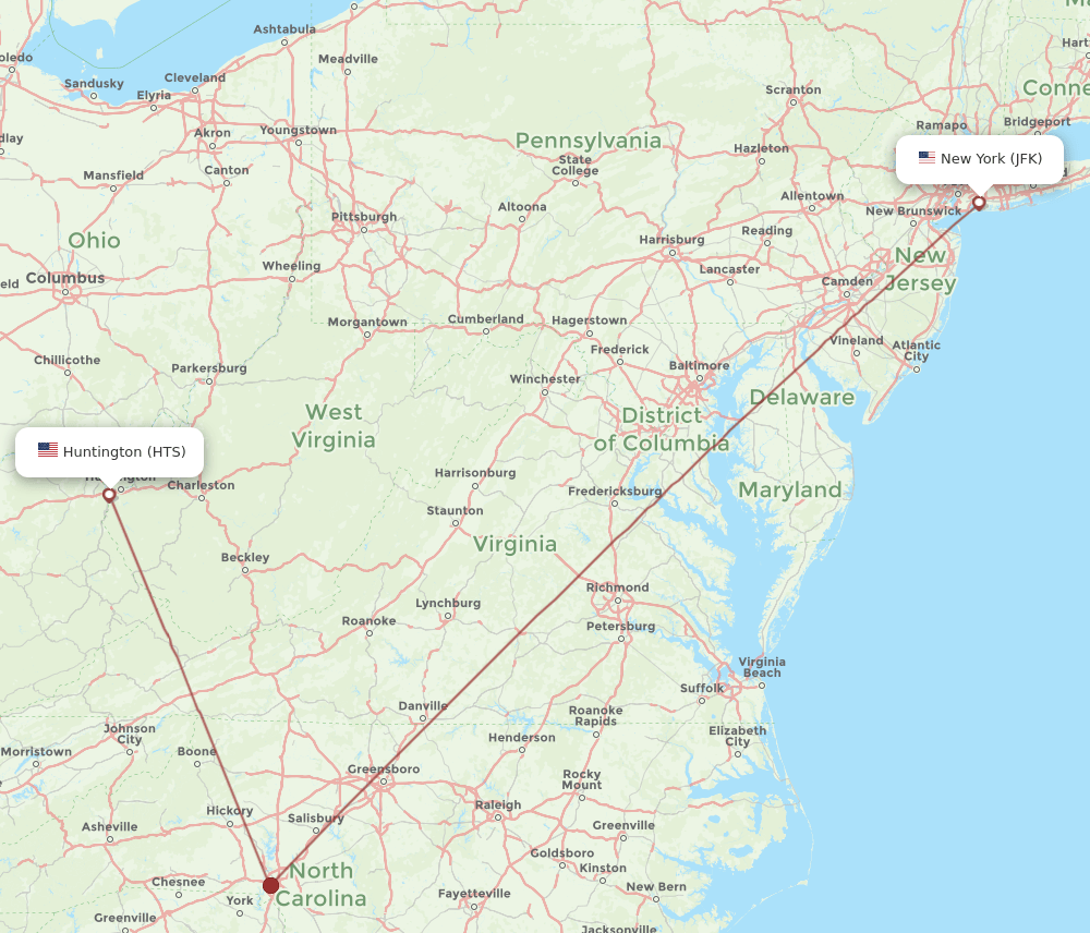 JFK-HTS flight routes