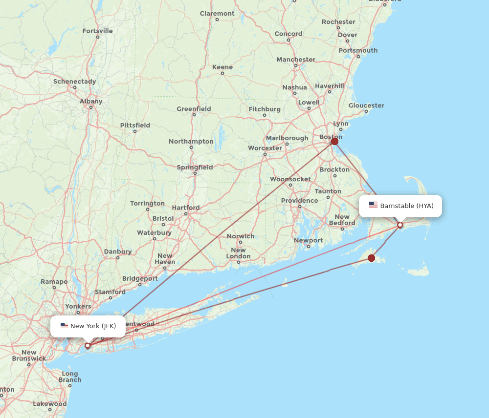 JFK-HYA flight routes
