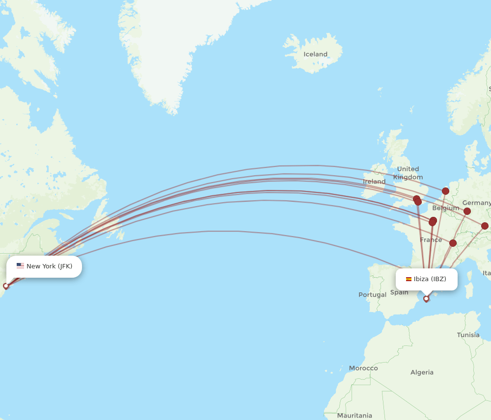 JFK-IBZ flight routes