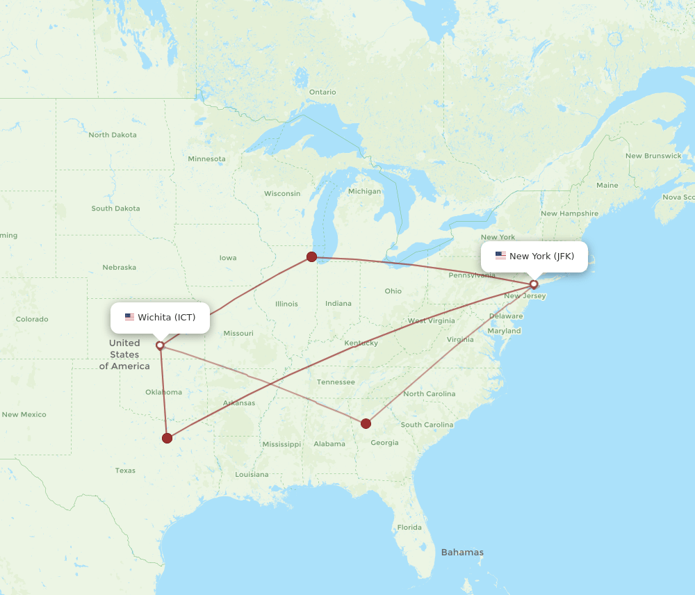 JFK-ICT flight routes